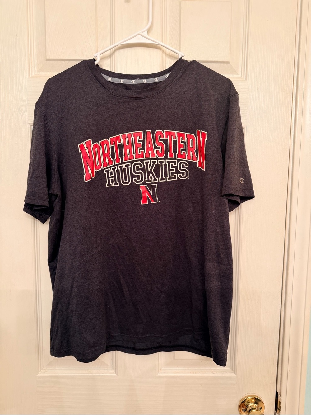Champion dark grey Northeastern Huskies Graphic Tee with Red Accents